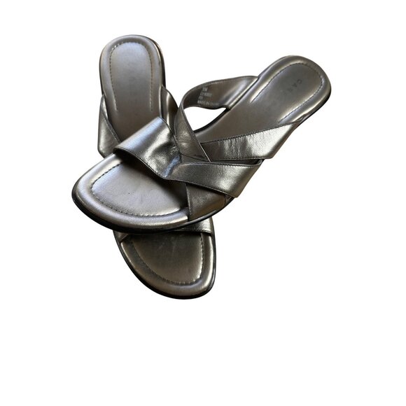 Caressa Size 10M Metallic Silver Strappy Wedge Sandals - Picture 2 of 16